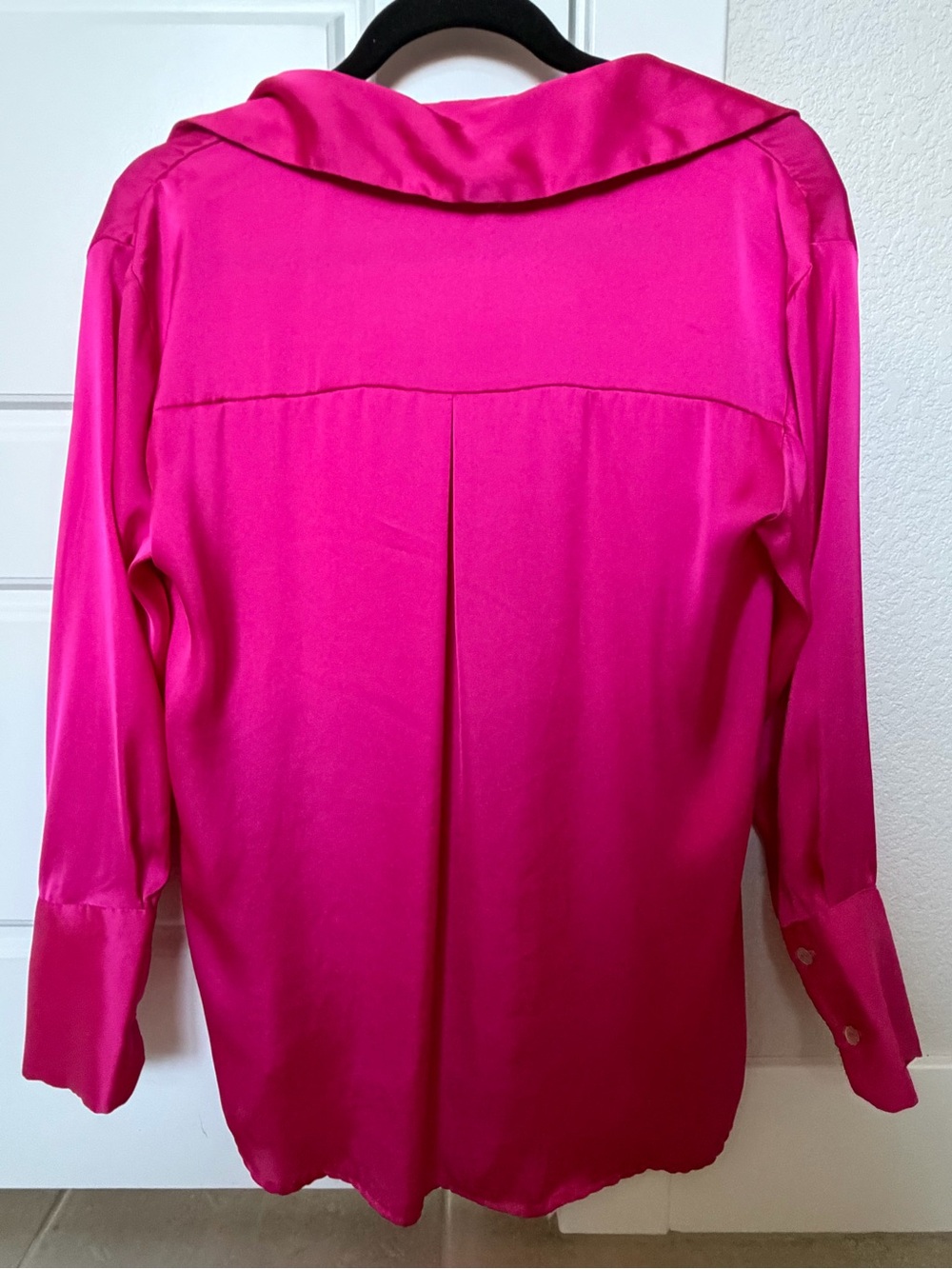 Zara Bright Pink Satin Button-Down Blouse - Picture 2 of 4